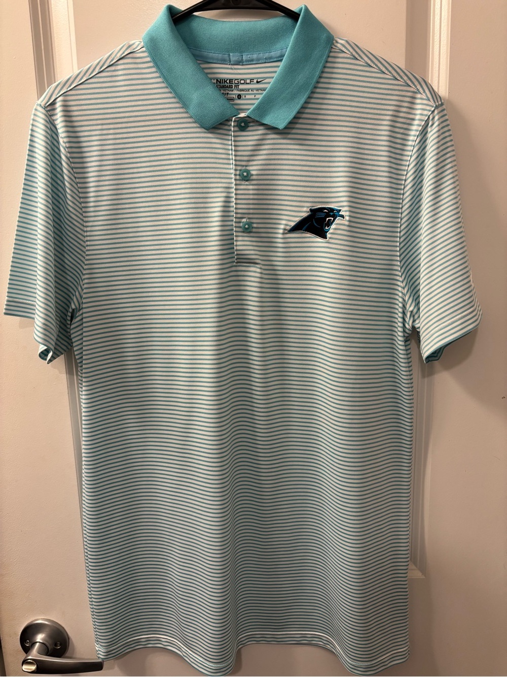 Men's Nike Golf Light Green Striped Polo Shirt - Carolina
Panthers